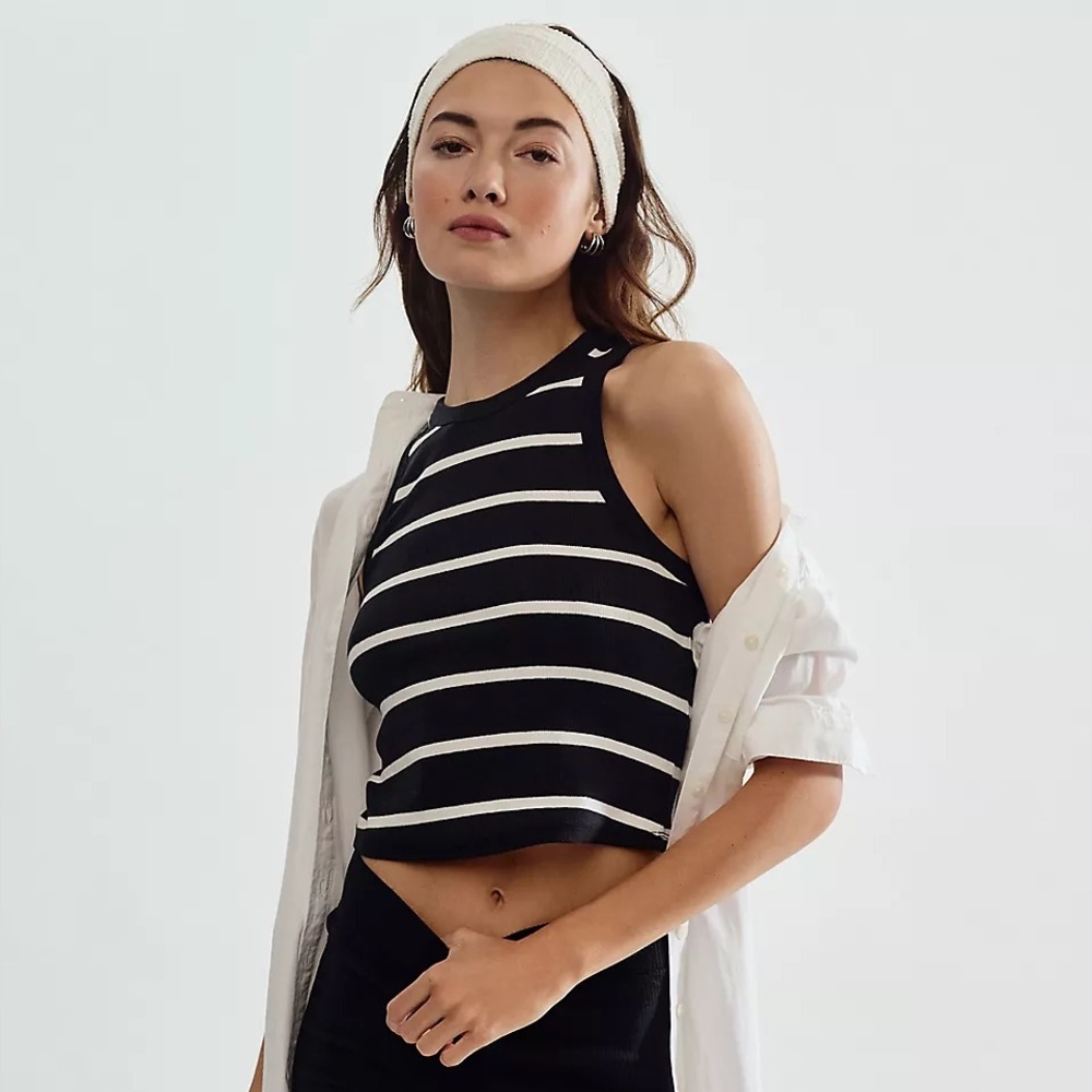 Maeve Black and White Striped Tank Top